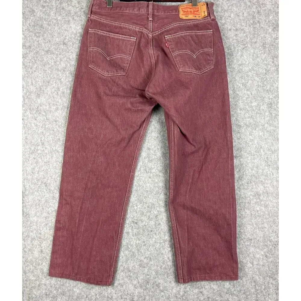 Levis 501 Jeans Mens 34x27 Pink‎ Red Cotton Straight Denim Mid Rise READ